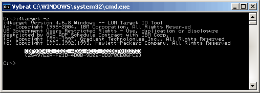Provedeme i4target -z, vybereme identifik�tor karty s licenc� v�etn� z�vorek, zkop�rujeme do clipboardu.